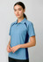 A short sleeve polo shirt in light blue with navy side panels and a branded logo.