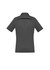 A women's short sleeve polo shirt in dark grey, featuring a back vent and a logo.