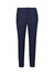 Navy mid-waist slim leg pants with a tailored fit and front pockets, featuring a logo.