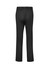 A pair of women's black tapered leg pants with an adjustable waist and a logo on the back.