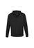A black hoodie featuring a hood and long sleeves, with a plain back and ribbed cuffs.