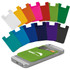 A collection of silicone phone wallets in various colours, featuring a logo, placed on a smartphone.
