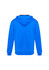 A blue hoodie with a hood, featuring a plain back design and long sleeves. The item includes a logo.