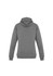A grey women's crew hoodie featuring a hood and long sleeves, with a branded logo on the back.