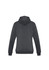 A dark grey women's crew hoodie with a hood and long sleeves, featuring a logo on the back.