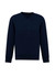 A navy knitted pullover with a V-neck design and long sleeves. It features a logo on the side.