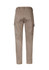 Beige cargo pants with a streamlined design and pockets, featuring a logo on the side.