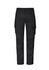 A pair of black cargo pants with side pockets, featuring a classic fit and a logo.