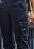 Navy rugged cargo pants featuring multiple pockets and a logo. Suitable for outdoor activities.