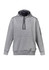 A grey unisex multi-pocket hoodie featuring a front pocket and drawstring hood. Contains a logo on the sleeve.