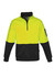 A unisex half-zip pullover in hi-vis yellow and black, featuring a logo on the sleeve.
