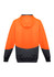 A unisex hoodie in high visibility orange with a textured pattern and black accents. It features a full zip and a hood.