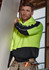 A unisex hi-vis pullover hoodie in vibrant yellow and black, featuring a logo, worn by a worker.