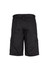 A pair of men's midweight drill cargo shorts in black, featuring multiple pockets and a branded logo.