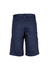 Navy midweight drill cargo shorts featuring multiple pockets and a logo on the fabric.
