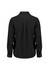 A black long sleeve shirt with a collar and buttoned cuffs, featuring a pleated back design.
