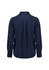 A navy blue women's long sleeve shirt featuring a collared neckline and back pleat detail. It includes a logo.