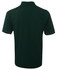 A dark green polo shirt with a collar and short sleeves, featuring a branding logo.