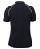 A navy and white ladies' raglan polo shirt, featuring a simple design and a logo on the back.