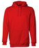 A red hoodie featuring a kangaroo pocket and a classic pullover design, complete with a hood.