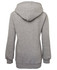 A grey fleecy hoodie featuring a hood and ribbed cuffs. The back view showcases a casual design.