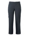 A pair of dark grey cargo pants featuring side pockets and a fitted design, with a logo on one side.