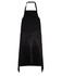 A black apron with a tie waist and neck strap, featuring a logo. Ideal for workwear.