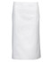 A white apron with a simple design, featuring a logo on the front. Suitable for workwear.