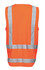 A high-visibility orange work vest featuring reflective stripes and a logo.