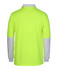 A long-sleeve polo shirt in high visibility yellow with grey sleeves, featuring a logo on the chest.