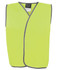 A bright yellow safety vest for kids, featuring a wrap design and grey trim. Includes a logo on the garment.