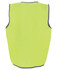 A high-visibility safety vest in fluorescent yellow with grey trim, featuring a logo on the back.