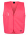 A bright pink safety vest with a front zipper, featuring pockets and a clear identification holder.