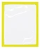 A transparent plastic pocket with a bright yellow border, suitable for holding documents.