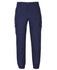 A pair of navy cargo pants with multiple pockets and elasticated cuffs. The product features a logo.