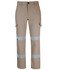 Cargo pants in tan with reflective D+N tape, featuring multiple pockets and a logo.