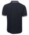 A sleek black polo shirt featuring contrasting trim and a logo. The back design is simple and stylish.