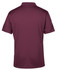 A maroon polo shirt with a collar and a logo on the back. Smooth fabric and regular fit.