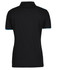 A black polo shirt with light blue accents and a collar, featuring a branding logo.