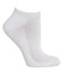 A white ankle sock with a smooth texture and fitted shape, featuring a slight logo.