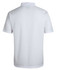 A white polo shirt with a textured fabric and a collar, featuring a logo on the back.
