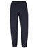 Track pants in navy blue featuring an elastic waistband and cuffed ankles. Includes a logo on the side.