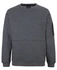 A grey crew neck fleece jumper with a front pocket and a side zipper pocket. It features a logo.