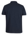 A navy polo shirt with a classic fit, featuring a collar and short sleeves, with a branding logo on the back.