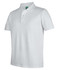 A white polo shirt with a classic collar and short sleeves, featuring a logo on the upper area.