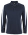 A long-sleeve polo shirt in navy with white side panels and a logo on the collar.