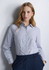 A long sleeve women's shirt in navy and white check pattern, featuring a collar and button-down front.