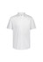A classic fit short sleeve shirt in white featuring a button-up design and a logo on the side.