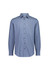 A slim fit long sleeve shirt in a blue and white striped pattern, featuring a collar and button-down front.