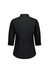 A black women's 3/4 sleeve shirt featuring a collared neckline and button details on the sleeves, with a plain back design.